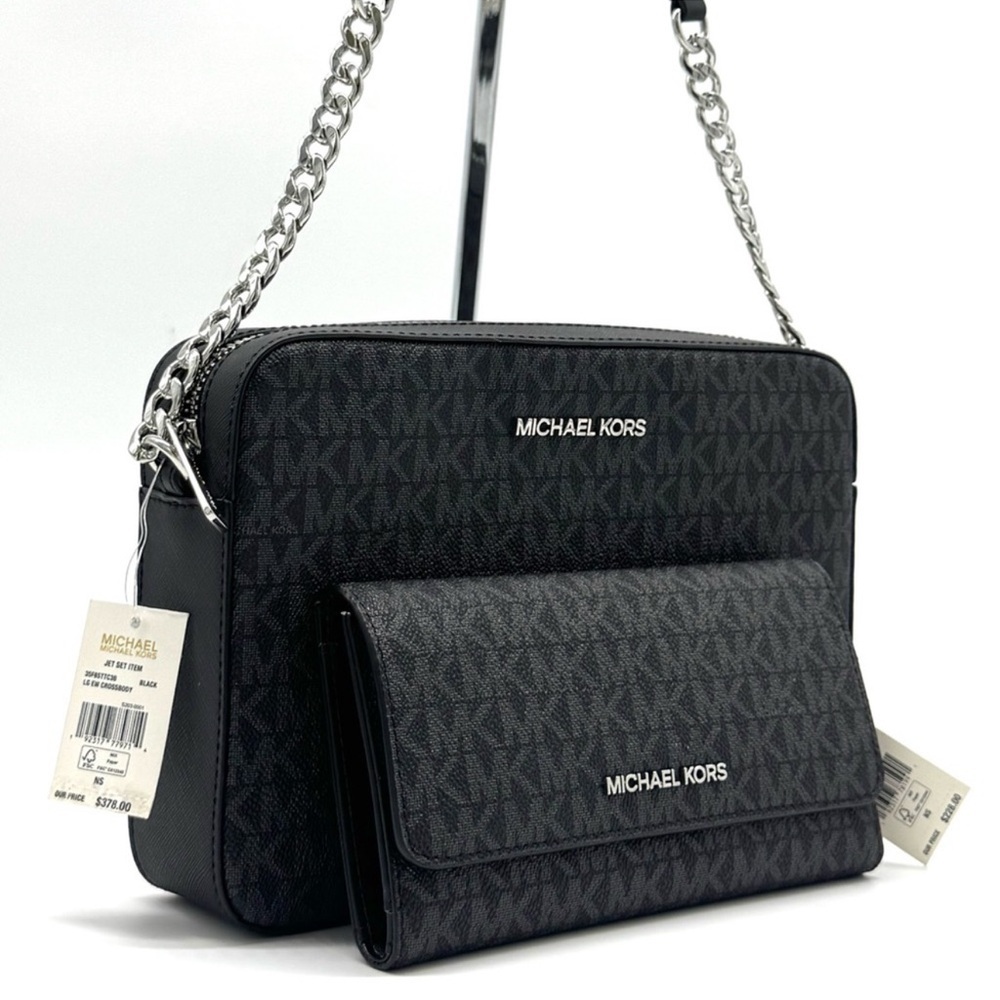 Michael Kors Large Jet Set Travel Logo Crossbody Bag & Matching Trifold Wallet - Picture 3 of 13